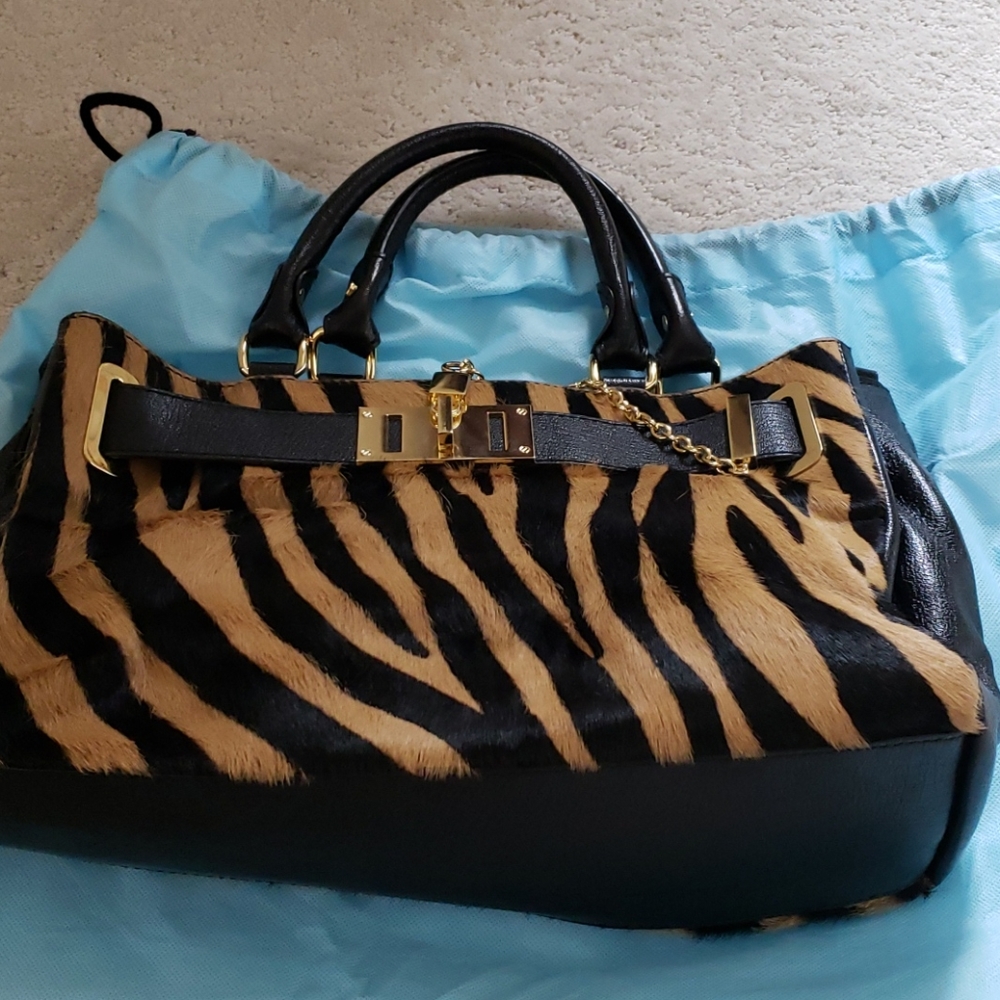 Calf hair satchel bag